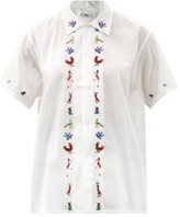Thumbnail for your product : Bode Cross-stitch Bird Cotton-voile Shirt - White