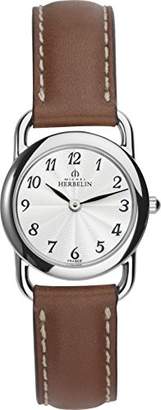 Michel Herbelin Equinox Women's Quartz Watch with White Dial Analogue Display and Brown Leather Strap 17467/28GO