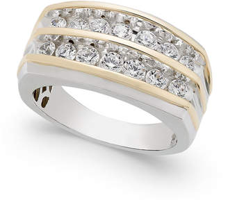 Macy's Men's Diamond Two-Tone Two-Row Ring (1 ct. t.w.) in 10k White Gold and Yellow Gold