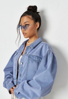 denim puff shoulder jacket