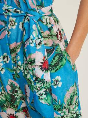 Diane von Furstenberg Floral-print Strapless Cotton-blend Jumpsuit - Womens - Blue Print
