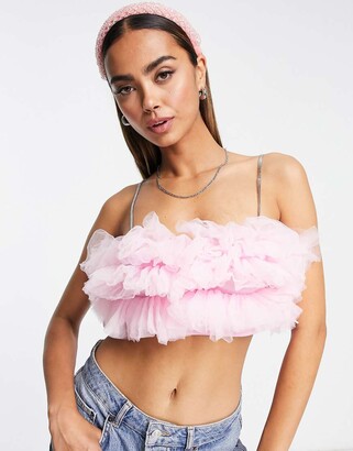 ASOS DESIGN tulle bralet with diamante straps in pink ShopStyle
