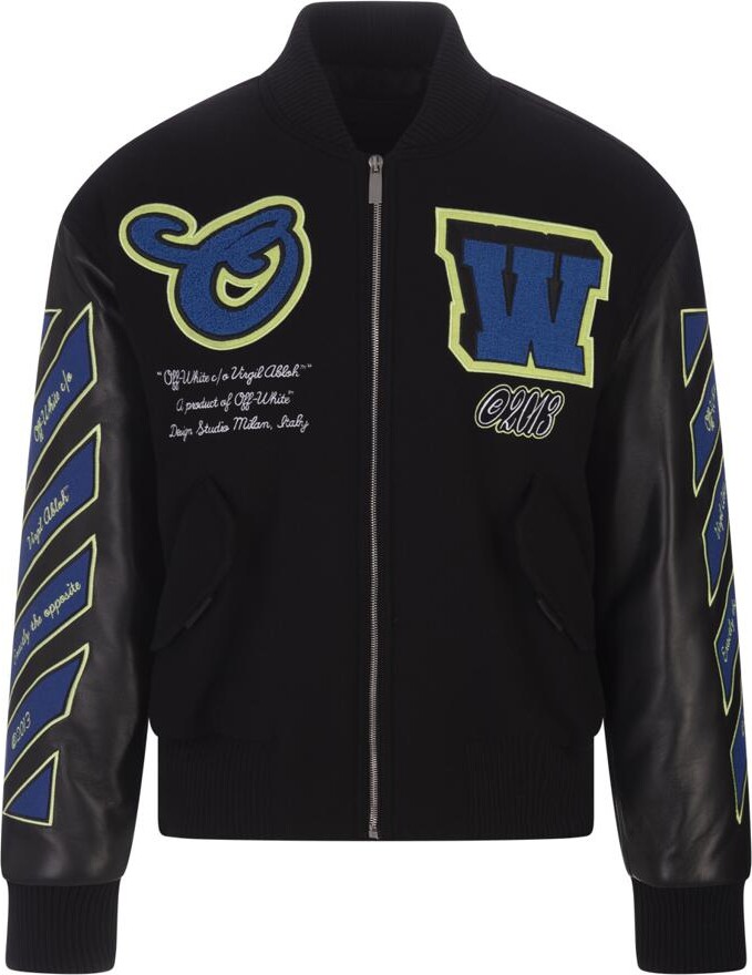 OffWhite Oversize Varsity Bomber Jacket In Leather ShopStyle