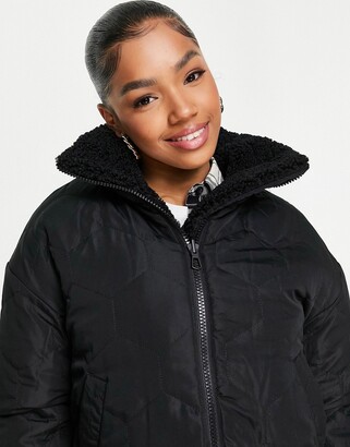 Pimkie borg jacket with contrast panel detail in black - ShopStyle