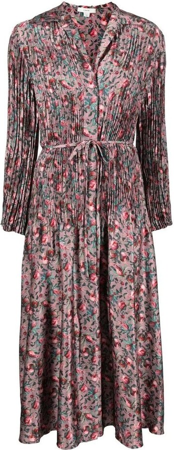 Vince Berry Blooms Pleated V-Neck Shirt Dress