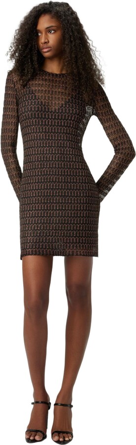 Lace Motif Viscose Crewneck Mini-dress