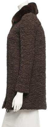 Prada Mink-Trimmed Gaufre Coat Brown Mink-Trimmed Gaufre Coat
