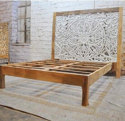 Hibashi Furniture Dynasty Hand Carved Indian Solid Wooden Zara Bed  Brown/White - ShopStyle