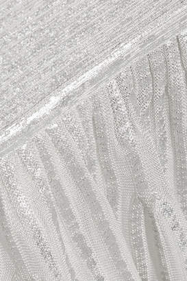 Herve Leger Viviane Metallic Bandage And Ribbed-knit Dress - Silver