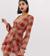 Thumbnail for your product : PrettyLittleThing plunge dress in rust check