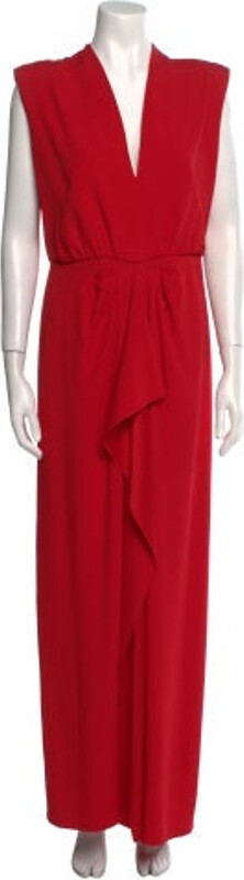 Akris Evening Gown Red Sleeveless with V-Neck Concealed Zip Closure at Back Designer