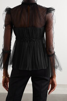 Thumbnail for your product : KHAITE Dominika Velvet-trimmed Pleated Tulle Blouse - Black