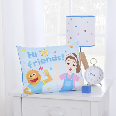 NoJo Ms. Rachel Happy Patchwork Decorative Toddler Pillow, Blue, Pink