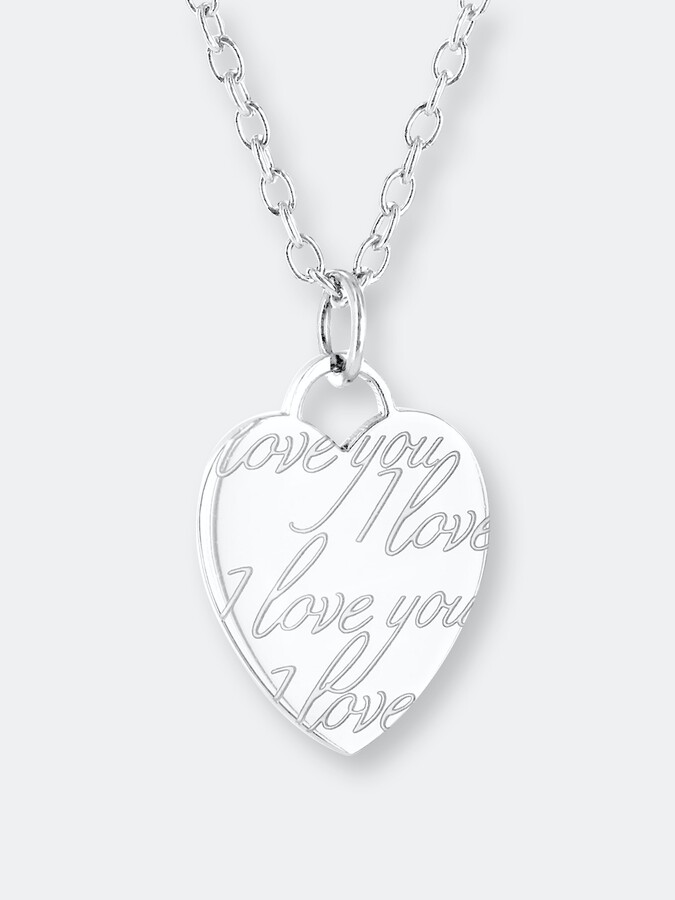 Engraved Pendant Necklace Love Heart Sterling Silver Quote I love you with all my heart Women 