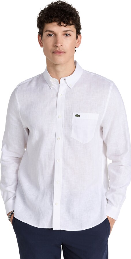 Lacoste Regular Fit Linen Casual Button Down Shirt