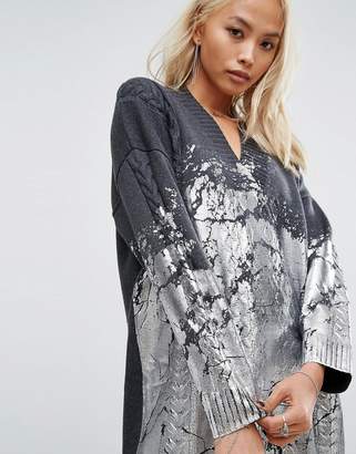 Religion Oversized Jumper With Metallic Paint And Cable Knit