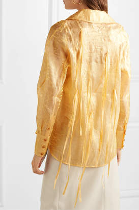 REJINA PYO Lana Fringed Metallic Crinkled-organza Shirt - Pastel yellow