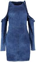 Thumbnail for your product : boohoo Fray Edge Cold Shoulder Denim Dress
