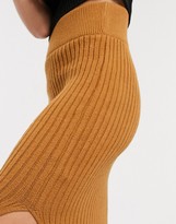 Thumbnail for your product : Topshop rib midi knit skirt in camel