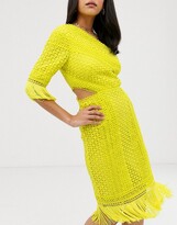 Thumbnail for your product : ASOS Tall ASOS DESIGN Tall one shoulder midi dress in cutwork lace with fringe hem