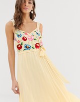 Thumbnail for your product : ASOS DESIGN DESIGN embroidered pleated cami midi dress