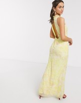 Thumbnail for your product : Little Mistress high neck maxi dress in lemon floral