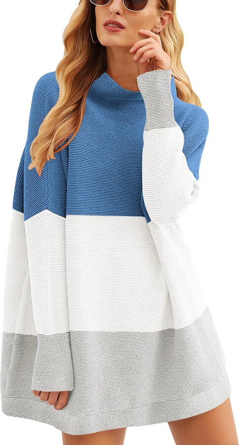 ANRABESS Women's Turtleneck Oversized Sweater Dress Rib Knit
