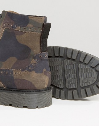 ASOS Brogue Boots In Camo Print Suede