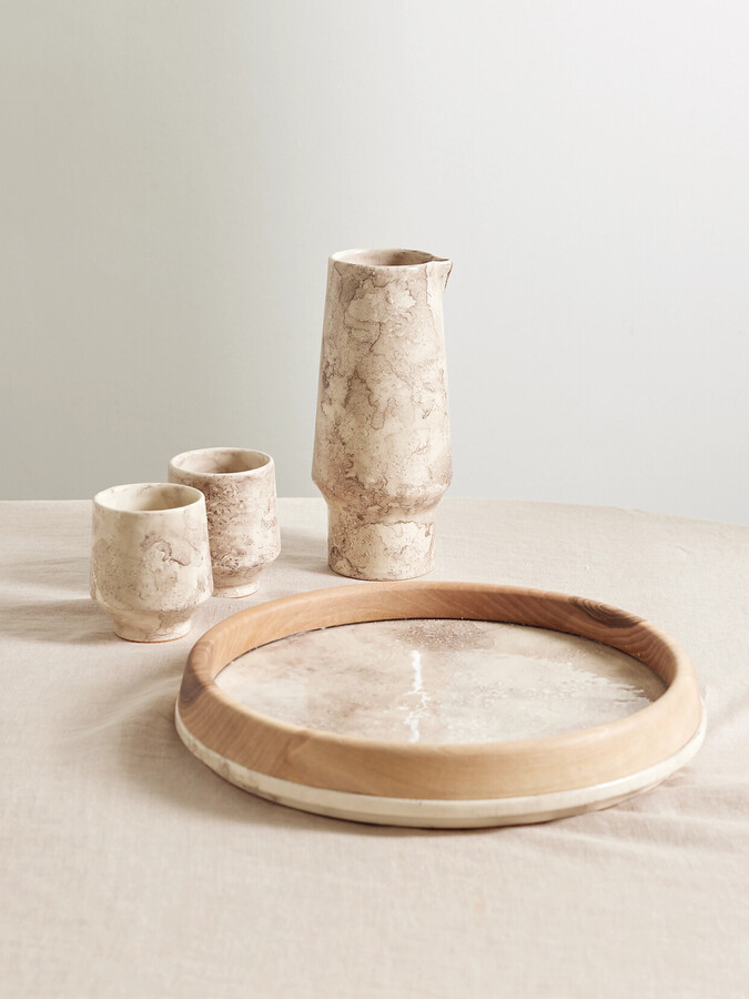 Brunello Cucinelli - Stone And Wood Tray, Carafe And Cups Set - Neutrals