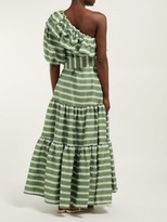 Thumbnail for your product : Lisa Marie Fernandez Arden One-shoulder Striped Satin Maxi Dress - Green White