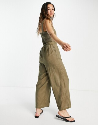 Only crop jumpsuit with tie waist in khaki - ShopStyle
