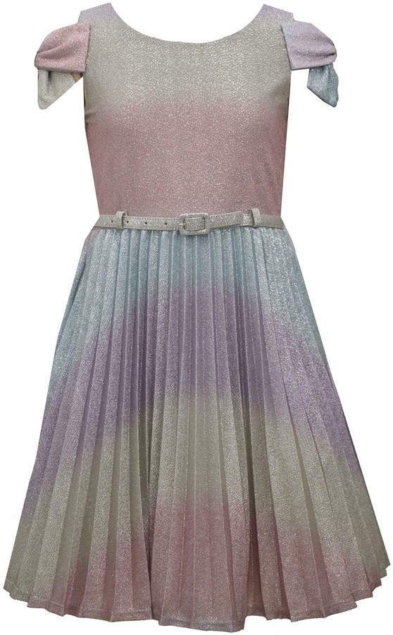 bonnie jean metallic ombre rainbow mesh dress
