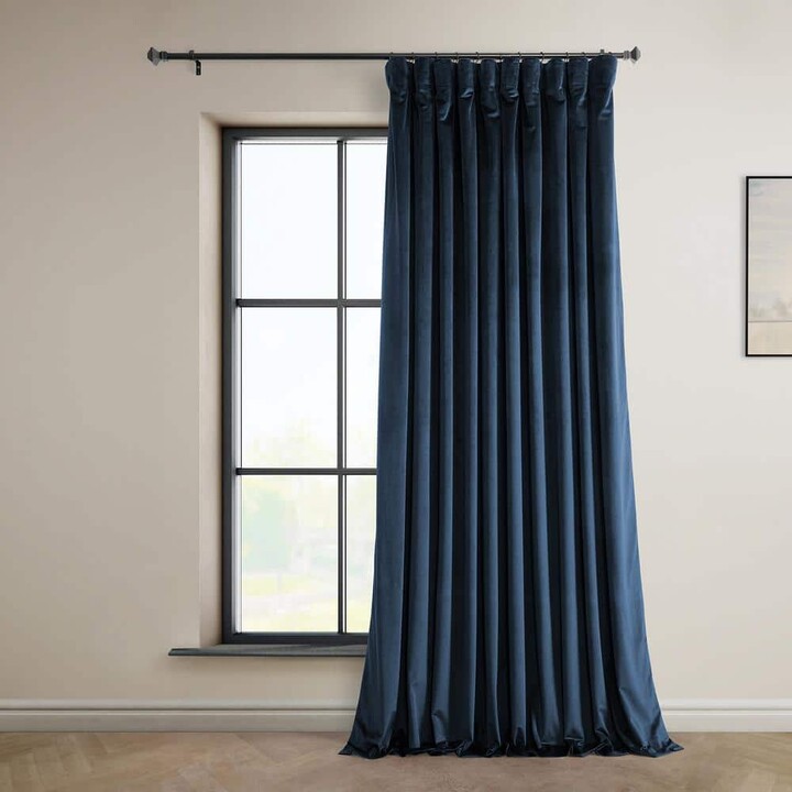 Exclusive Fabrics & Furnishings Eternal Blue Heritage Plush Velvet Extrawide Room Darkening Rod Pocket Curtain 100 in. W x 120 in. L (1 Panel)