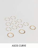 Thumbnail for your product : ASOS Curve DESIGN Curve pack of 12 fine rings with crystal in gold