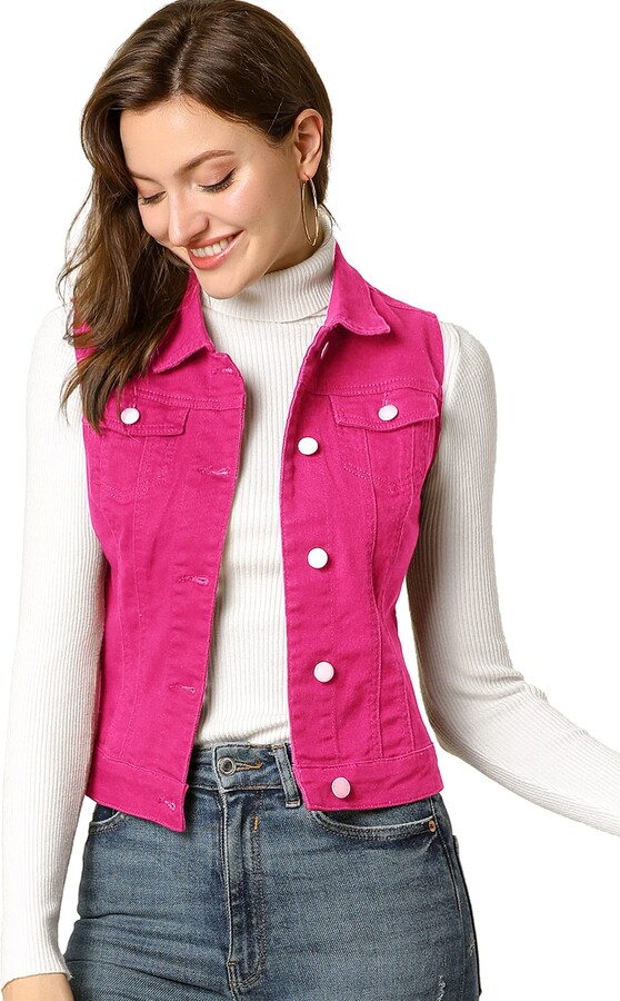 Allegra K Womens Plus Size Button Down Washed Denim Jacket with Chest Flap Pocket