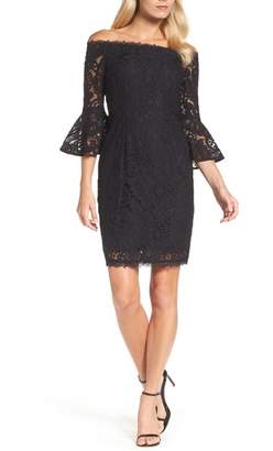 Adrianna Papell Off the Shoulder Lace Sheath Dress