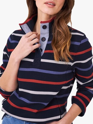 Crew Clothing Half Button Stripe Sweatshirt, Navy/Multi
