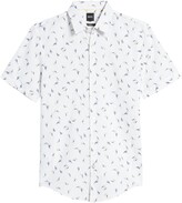 Thumbnail for your product : Boss Ronn Slim Fit Print Short Sleeve Button-Up Linen & Cotton Shirt