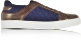 Thumbnail for your product : Fratelli Borgioli Ebony Hand-Painted Leather and Blue Quilted Nylon Men's Sneakers