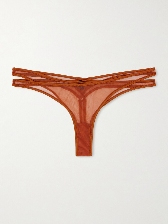 Kiki de Montparnasse Maxim Cutout Layered Mesh Thong - Orange
