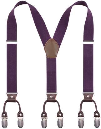 Alizeebridal Men's 3.5cm Elastic Band Genuine Leather Suspenders 6 Clips