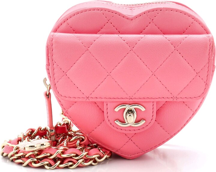 CHANEL Lambskin Quilted CC In Love Heart Waist Belt Bag With Chain Pink  1101427