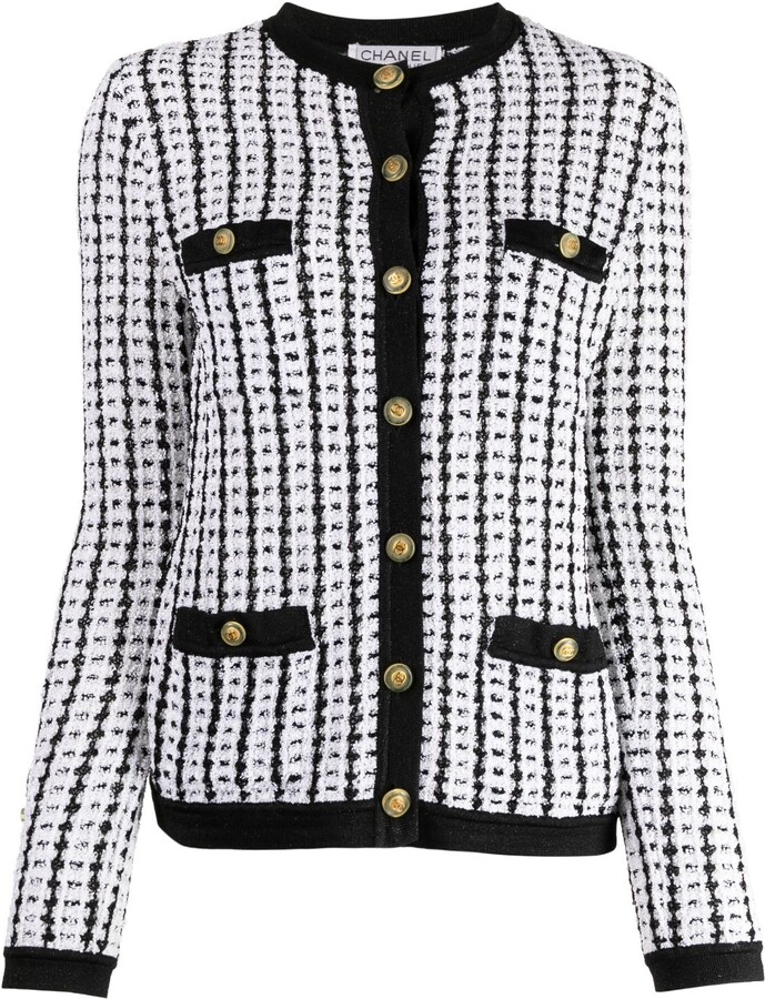 Chanel Pre Owned 1990-2000s Grid-Pattern Knit Cardigan - ShopStyle