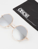 Thumbnail for your product : ASOS Round Sunglasses In Rose Gold With Octagon Wire Frame