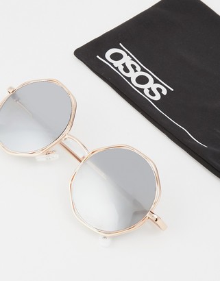 ASOS Round Sunglasses In Rose Gold With Octagon Wire Frame