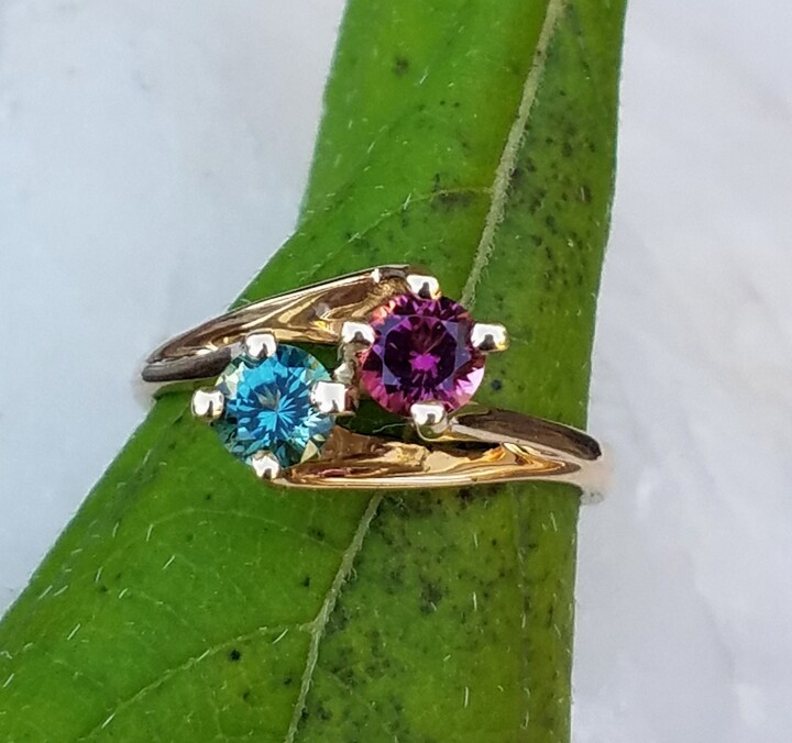 Etsy Mane Tourmaline By-Pass Design 14K Ring, Two Stone Ring With Maine Green & Pink Tourmaline