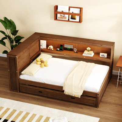 Wrought Studio Wood Daybed With Storage Shelves