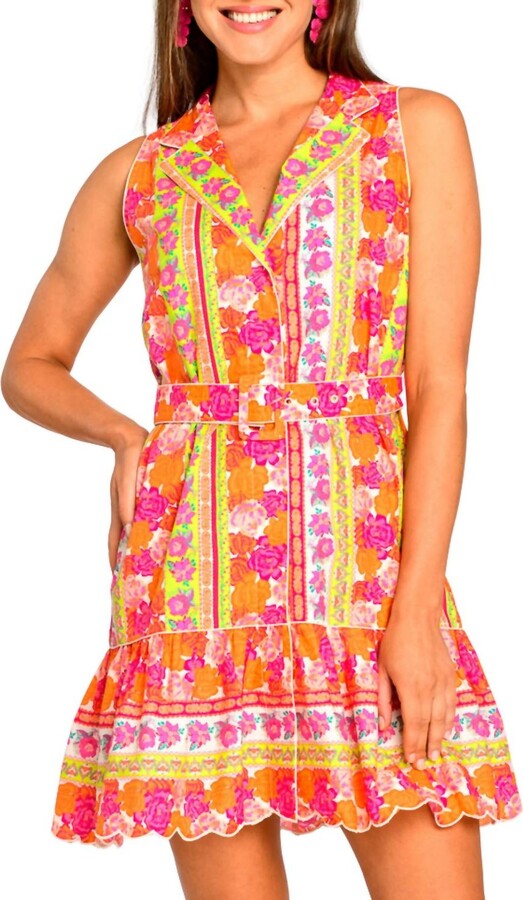 Elizabeth and James Fleur Ruffle Mini Dress In Rosebud Ribbon Stripe