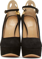 Thumbnail for your product : Charlotte Olympia Black Suede Embroidered Sabrina Platform Pumps
