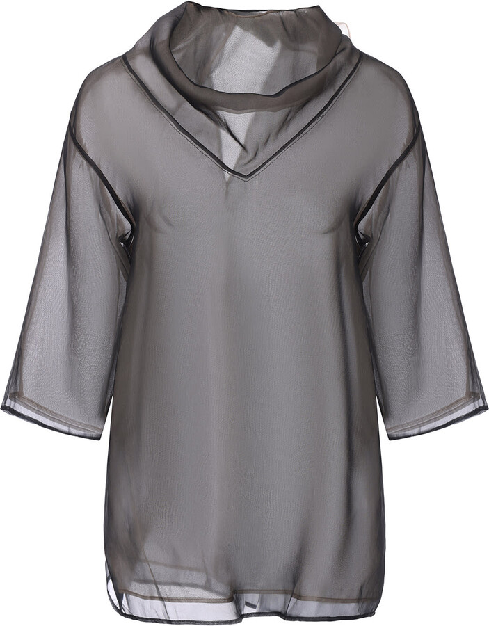 Front Row Shop Grey Silk Two-Tone Reversible Organza Blouse